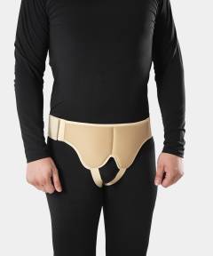 Medical bandage for inguinal hernia, double-sided, with removable inserts